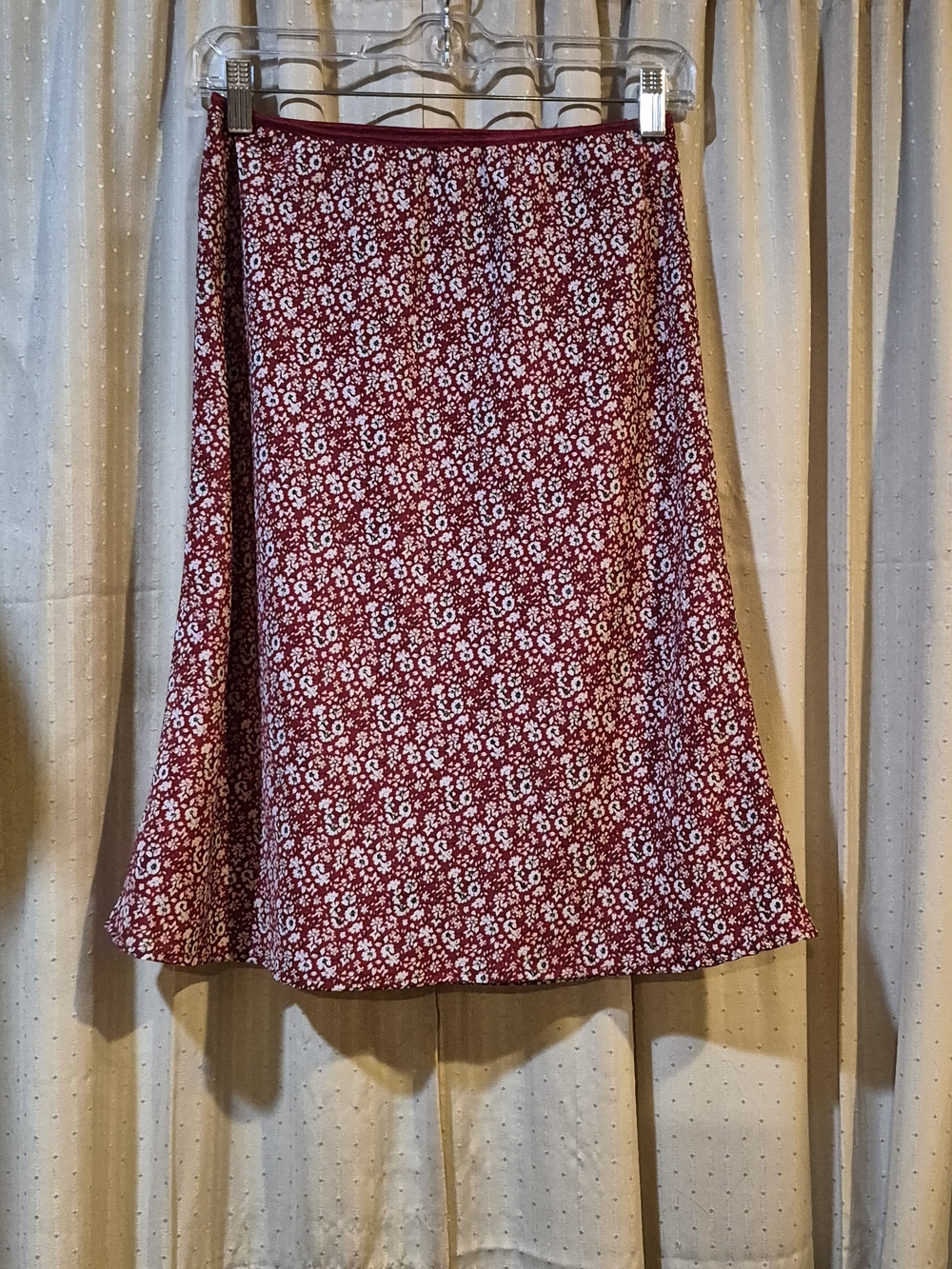 Vintage Studio 90s Y2K Burgundy Ditsy Floral Midi Skirt - Waist 24" Length 24" - Picture 3 of 7